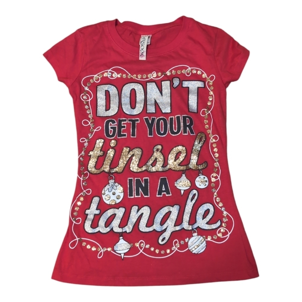 Ransom Green Women's Short Sleeve Glitter Bling Christmas T Shirt Size S